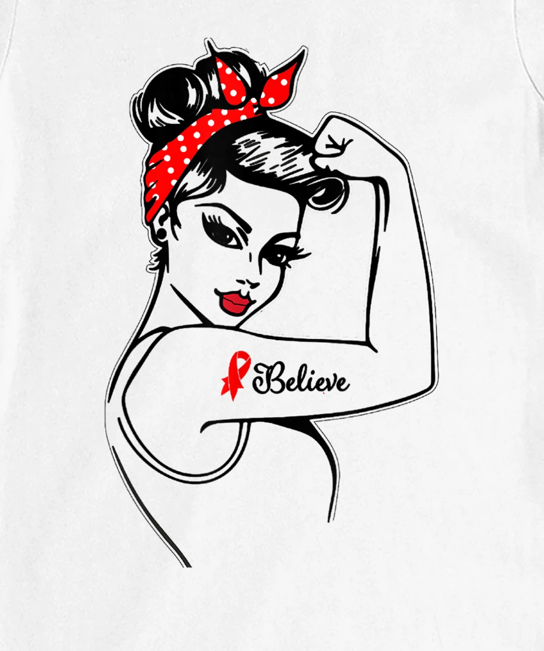 Womens Red Ribbon Believe Strong Women Support Aids/Hiv Warrior T-Shirt, Kid T-Shirt and Women T-Shirt