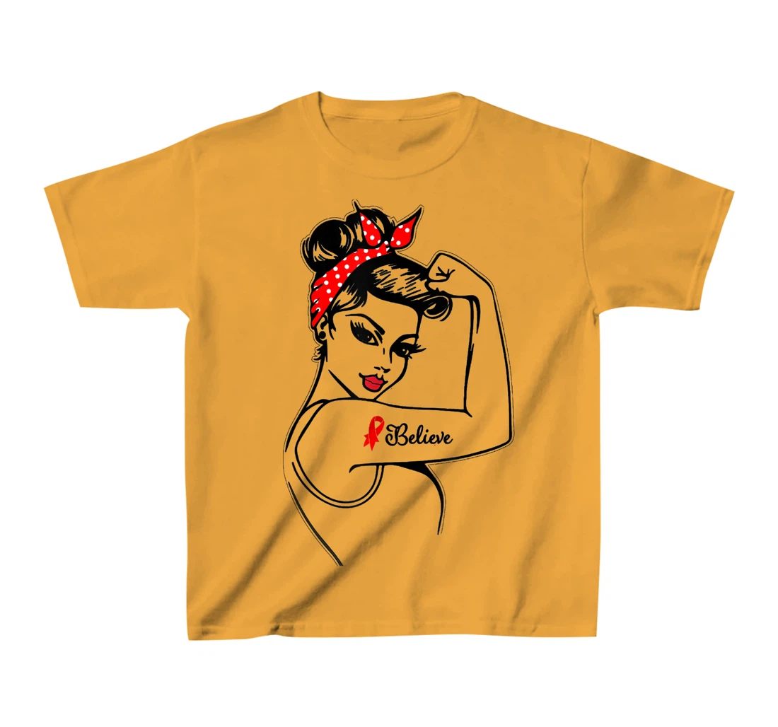 Womens Red Ribbon Believe Strong Women Support Aids/Hiv Warrior T-Shirt, Kid T-Shirt and Women T-Shirt