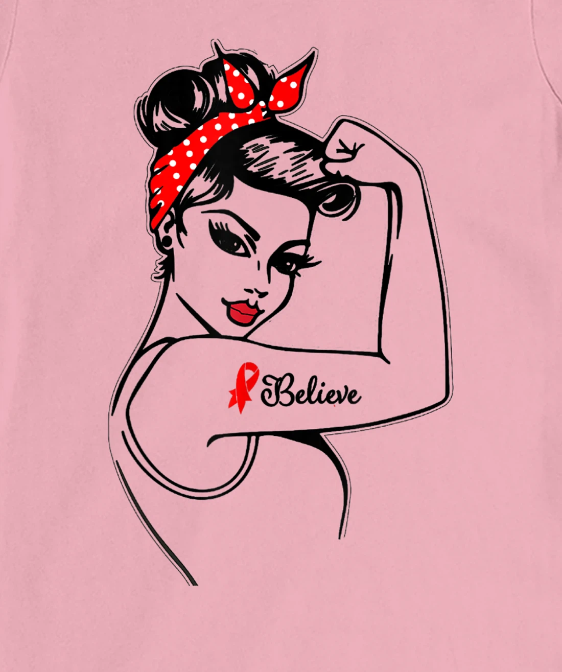 Womens Red Ribbon Believe Strong Women Support Aids/Hiv Warrior T-Shirt, Kid T-Shirt and Women T-Shirt