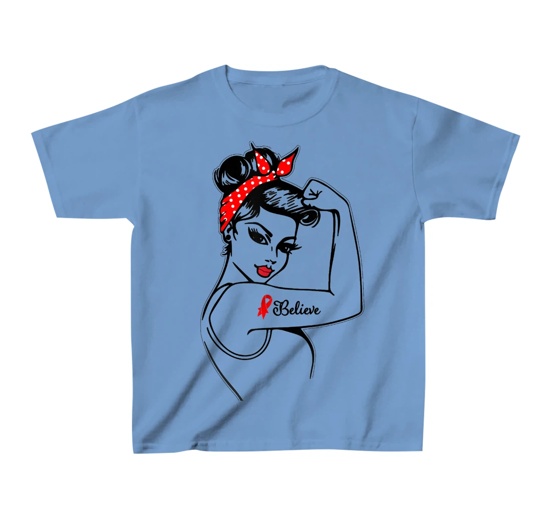 Womens Red Ribbon Believe Strong Women Support Aids/Hiv Warrior T-Shirt, Kid T-Shirt and Women T-Shirt