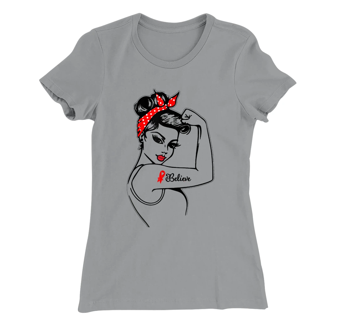 Womens Red Ribbon Believe Strong Women Support Aids/Hiv Warrior T-Shirt, Kid T-Shirt and Women T-Shirt
