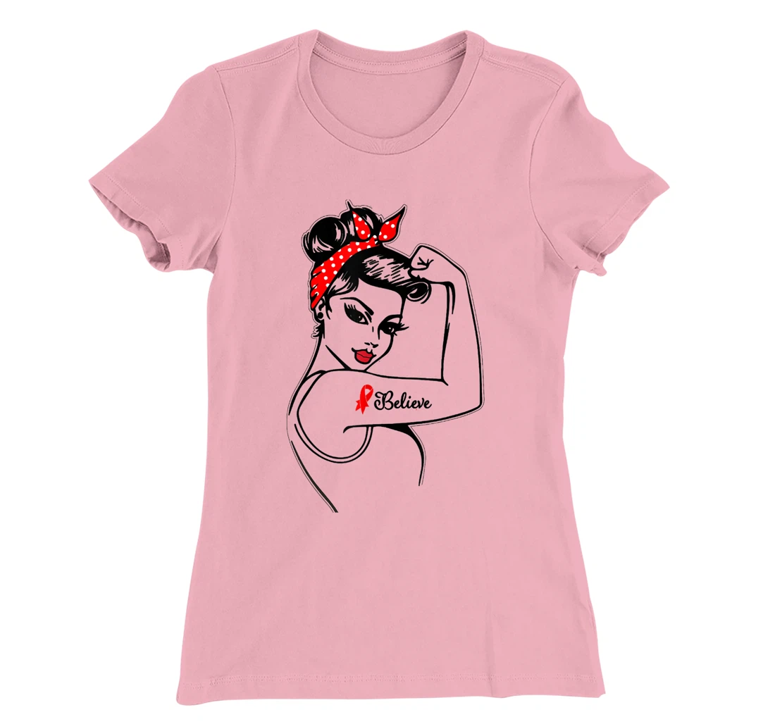 Womens Red Ribbon Believe Strong Women Support Aids/Hiv Warrior T-Shirt, Kid T-Shirt and Women T-Shirt