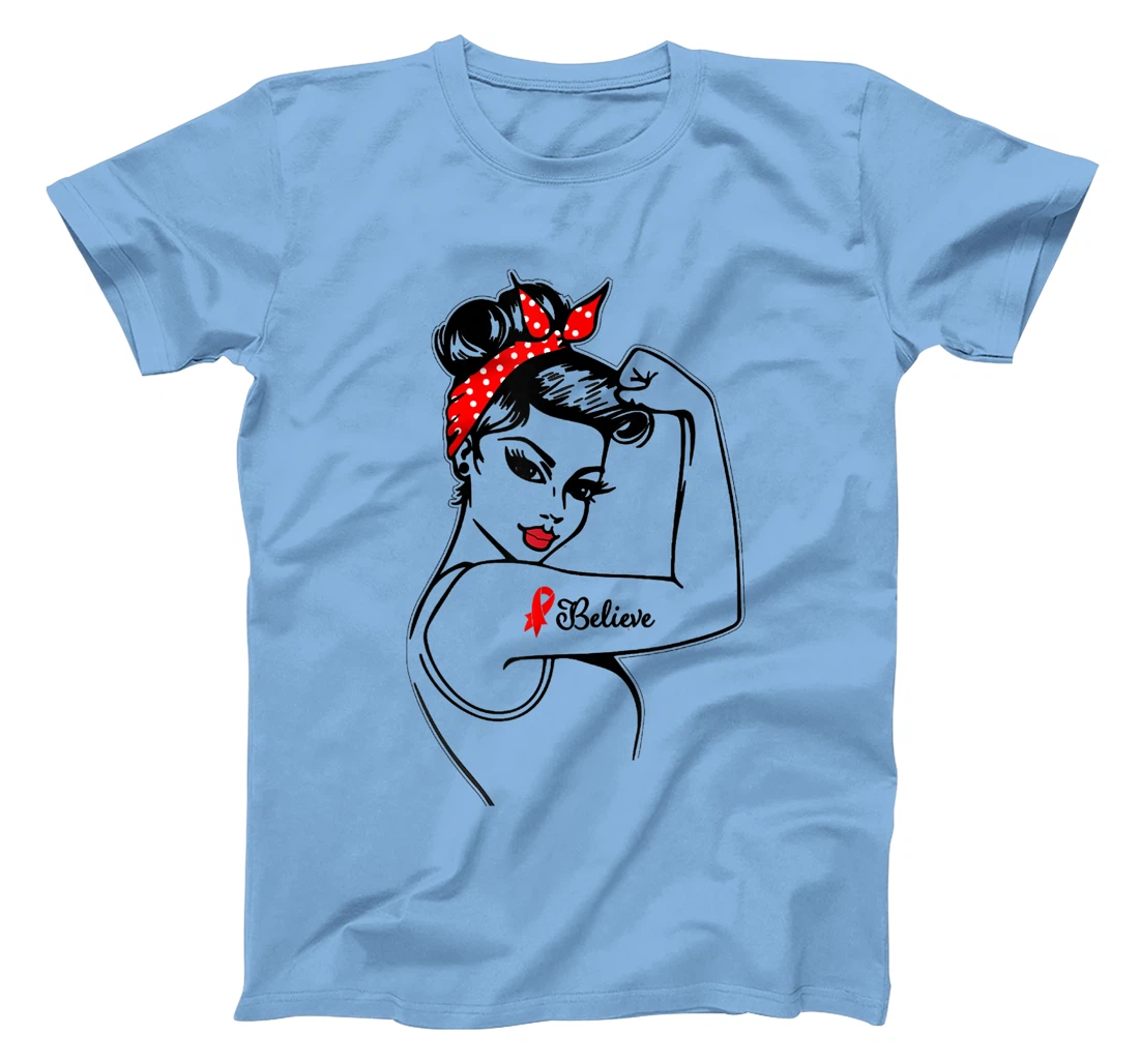 Womens Red Ribbon Believe Strong Women Support Aids/Hiv Warrior T-Shirt, Kid T-Shirt and Women T-Shirt