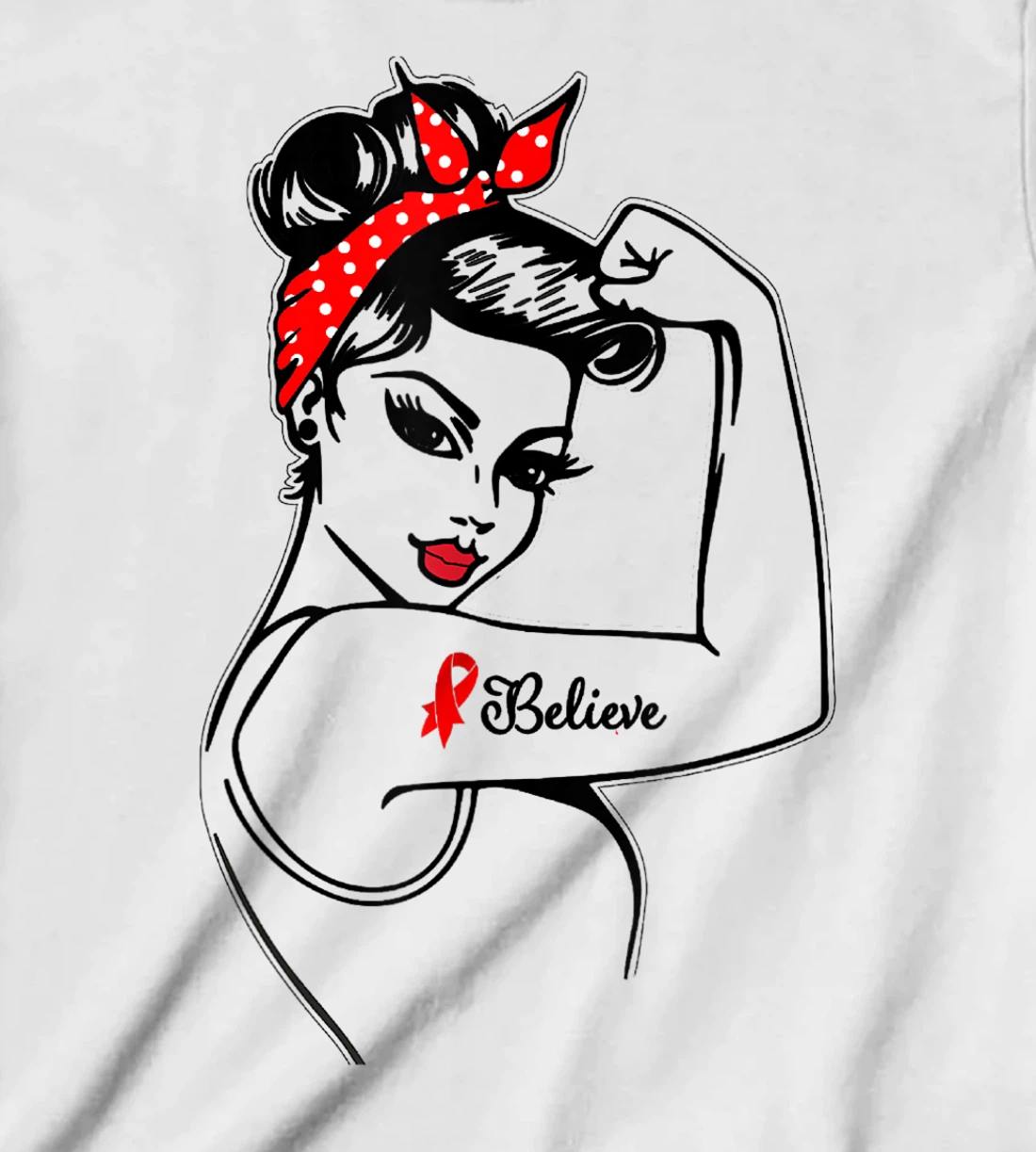 Womens Red Ribbon Believe Strong Women Support Aids/Hiv Warrior T-Shirt, Kid T-Shirt and Women T-Shirt