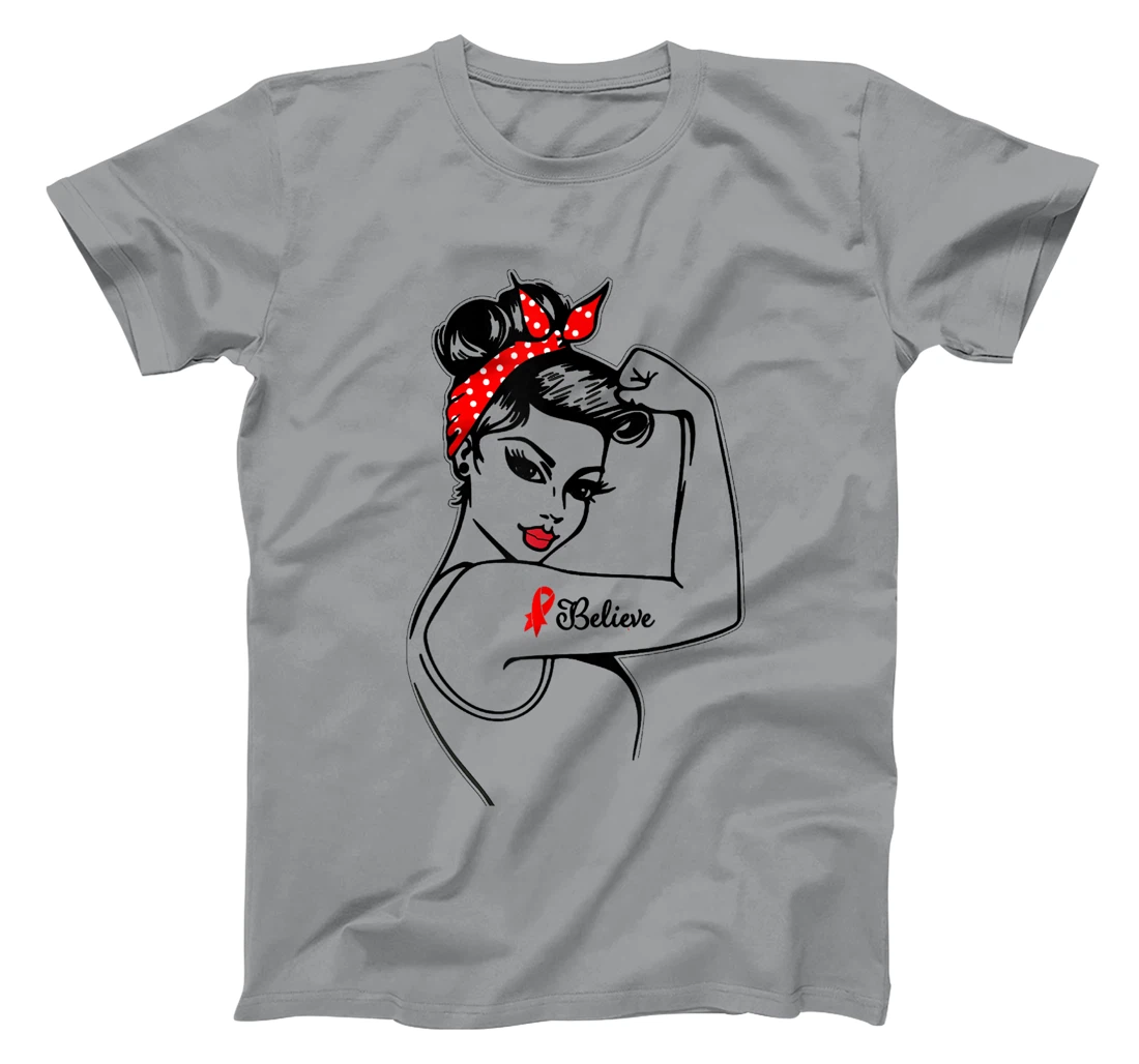 Womens Red Ribbon Believe Strong Women Support Aids/Hiv Warrior T-Shirt, Kid T-Shirt and Women T-Shirt