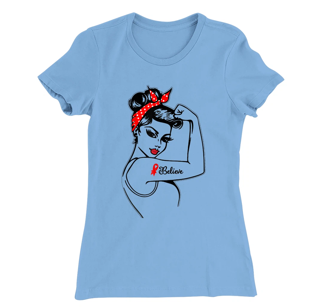 Womens Red Ribbon Believe Strong Women Support Aids/Hiv Warrior T-Shirt, Kid T-Shirt and Women T-Shirt