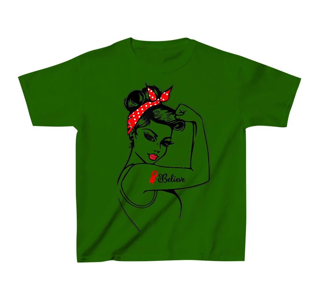 Womens Red Ribbon Believe Strong Women Support Aids/Hiv Warrior T-Shirt, Kid T-Shirt and Women T-Shirt