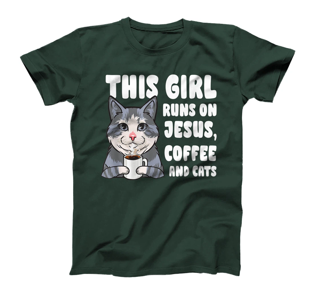 This girl runs on jesus coffee and cats gift T-Shirt, Women T-Shirt