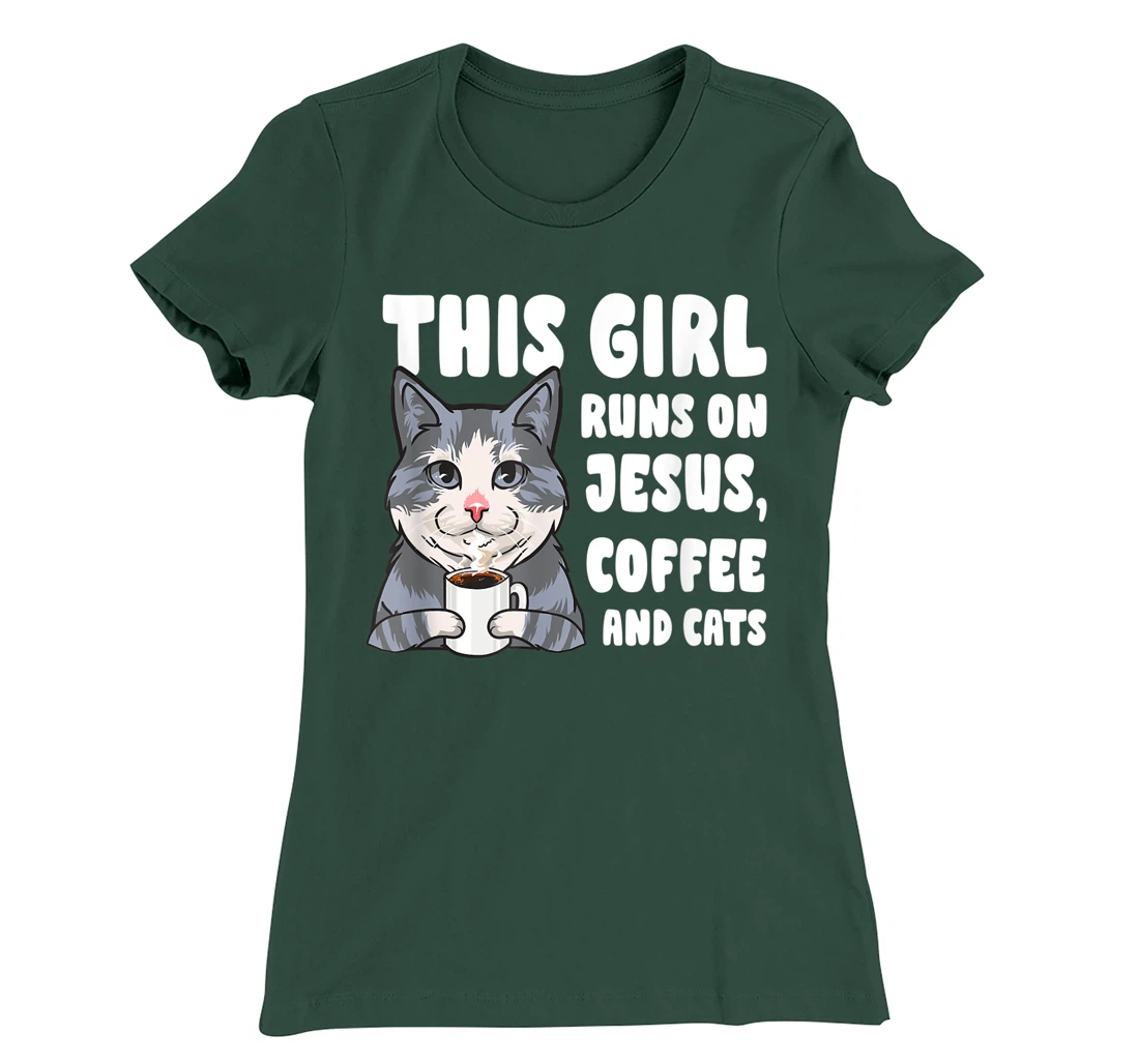 This girl runs on jesus coffee and cats gift T-Shirt, Women T-Shirt