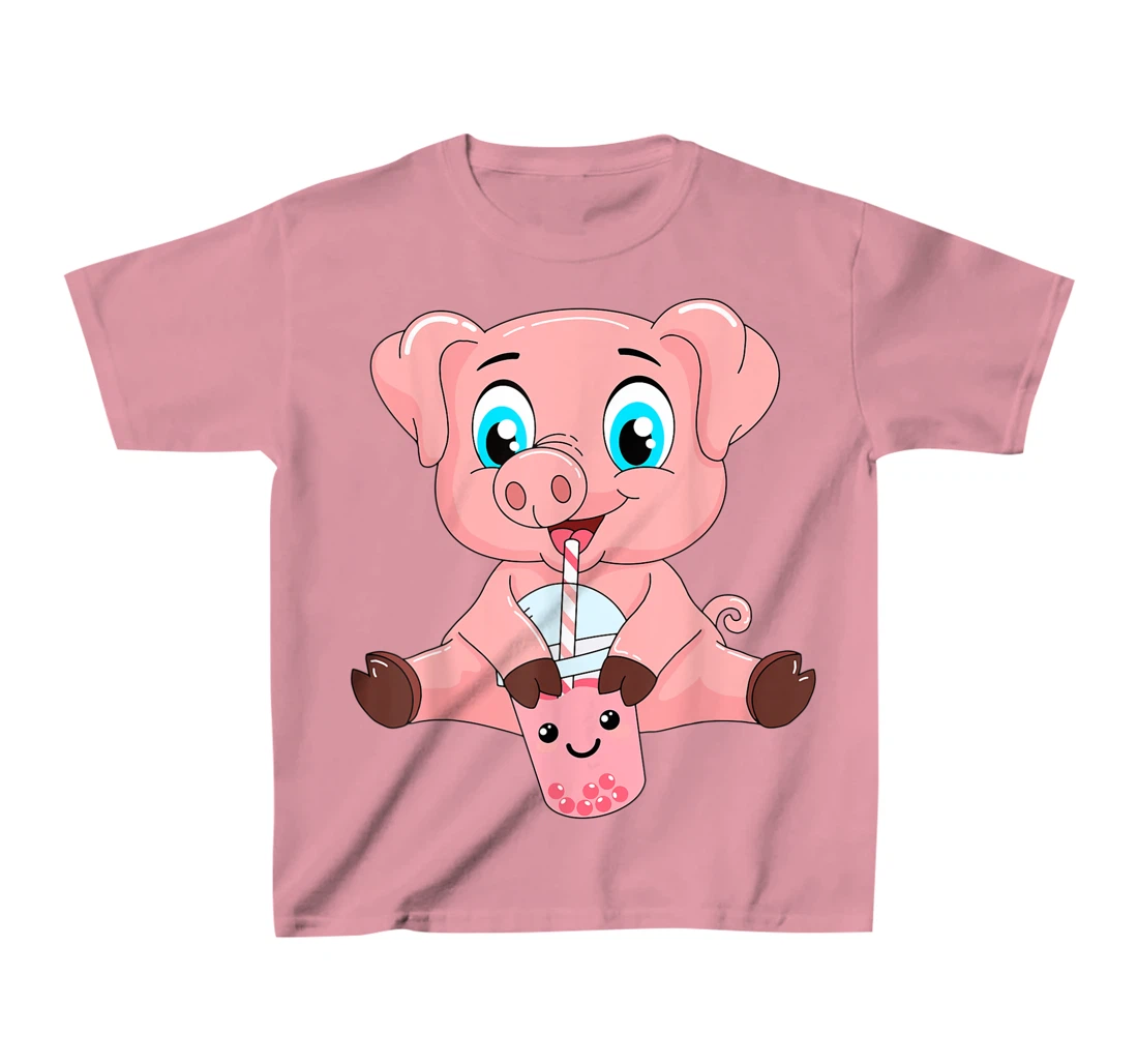 Womens Kawaii Bubble Tea Pig Lovers Funny Boba T-Shirt, Kid T-Shirt and Women T-Shirt