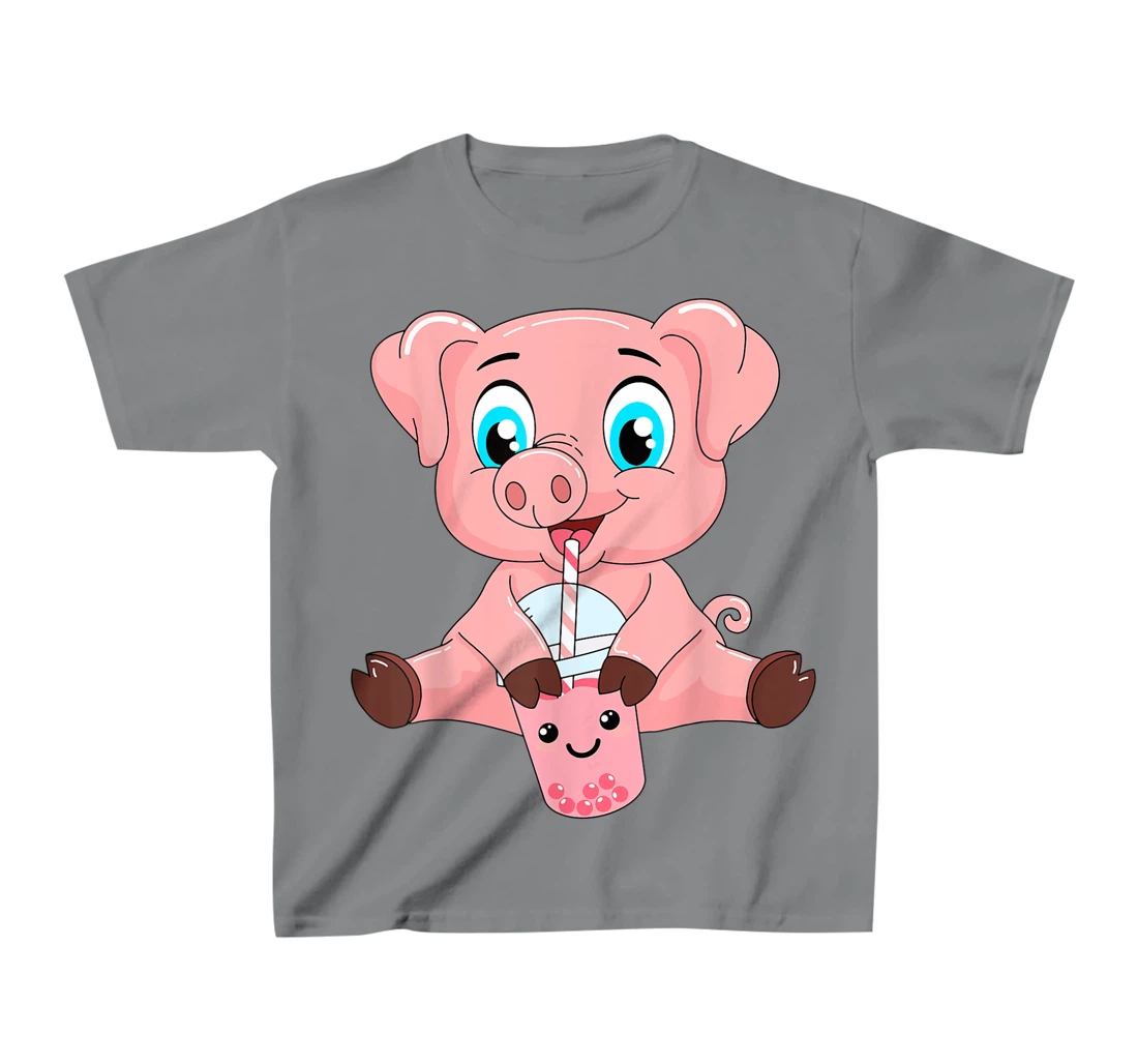 Womens Kawaii Bubble Tea Pig Lovers Funny Boba T-Shirt, Kid T-Shirt and Women T-Shirt
