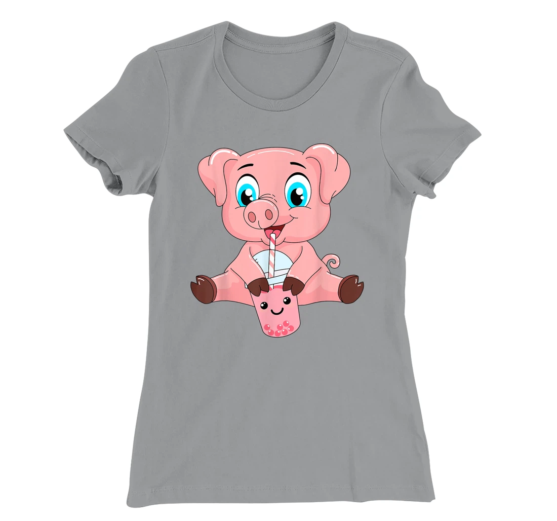 Womens Kawaii Bubble Tea Pig Lovers Funny Boba T-Shirt, Kid T-Shirt and Women T-Shirt