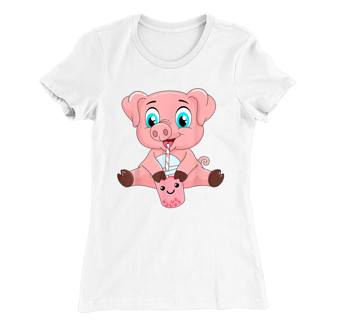 Womens Kawaii Bubble Tea Pig Lovers Funny Boba T-Shirt, Kid T-Shirt and Women T-Shirt