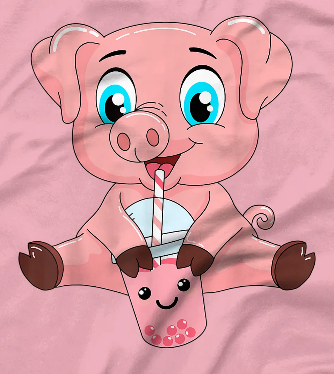 Womens Kawaii Bubble Tea Pig Lovers Funny Boba T-Shirt, Kid T-Shirt and Women T-Shirt