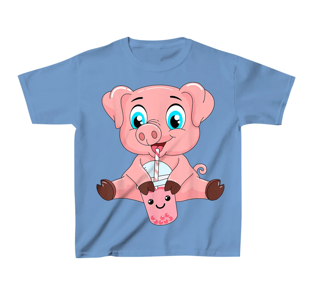 Womens Kawaii Bubble Tea Pig Lovers Funny Boba T-Shirt, Kid T-Shirt and Women T-Shirt