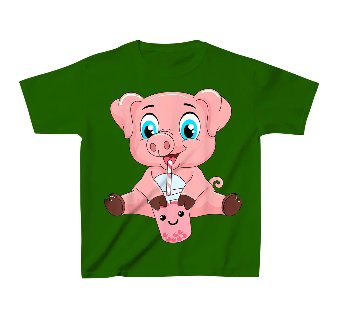 Womens Kawaii Bubble Tea Pig Lovers Funny Boba T-Shirt, Kid T-Shirt and Women T-Shirt