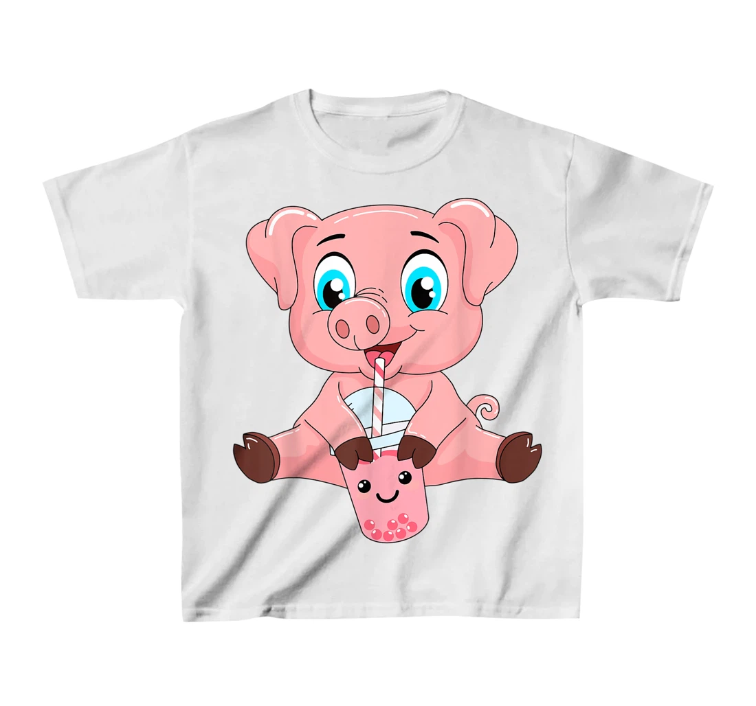 Womens Kawaii Bubble Tea Pig Lovers Funny Boba T-Shirt, Kid T-Shirt and Women T-Shirt