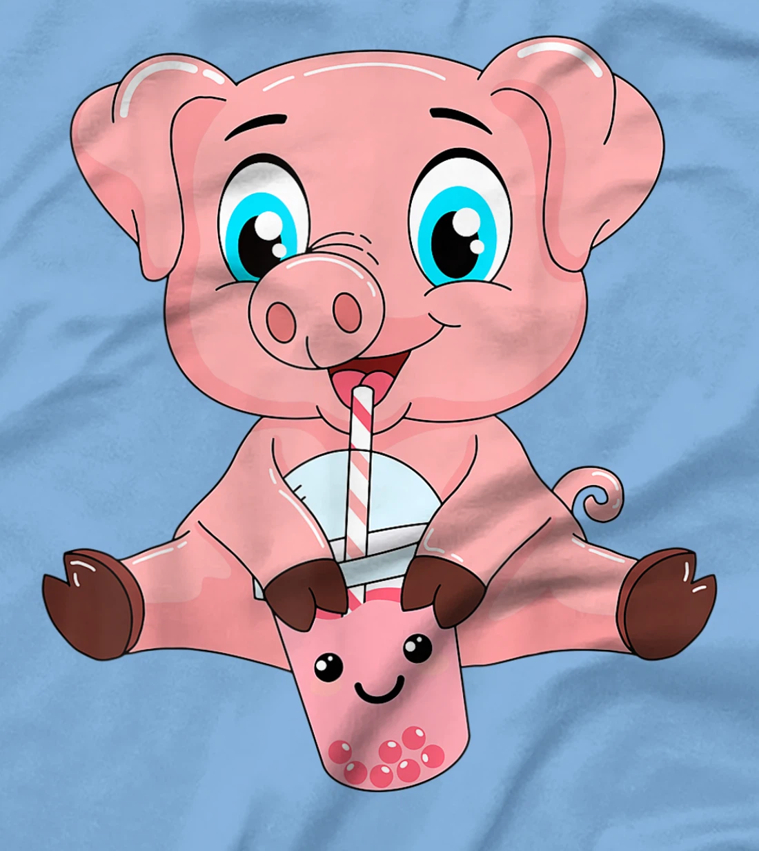 Womens Kawaii Bubble Tea Pig Lovers Funny Boba T-Shirt, Kid T-Shirt and Women T-Shirt