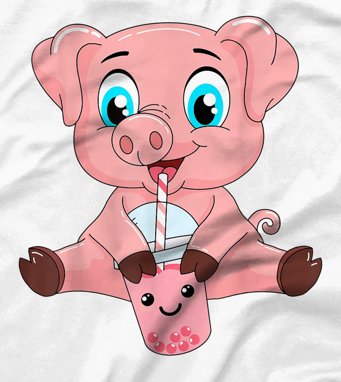 Womens Kawaii Bubble Tea Pig Lovers Funny Boba T-Shirt, Kid T-Shirt and Women T-Shirt