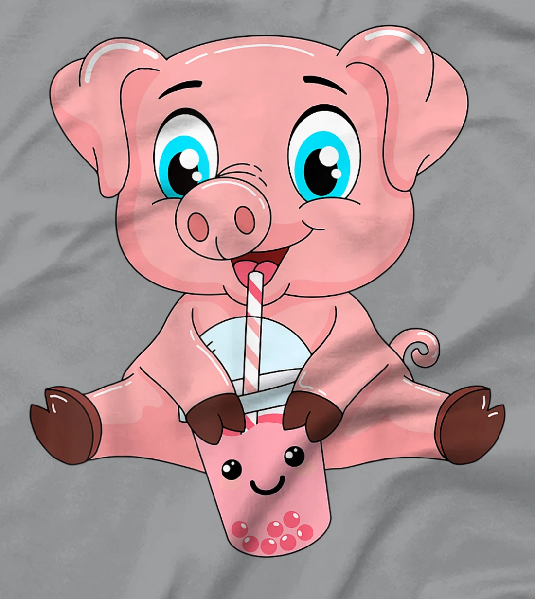 Womens Kawaii Bubble Tea Pig Lovers Funny Boba T-Shirt, Kid T-Shirt and Women T-Shirt