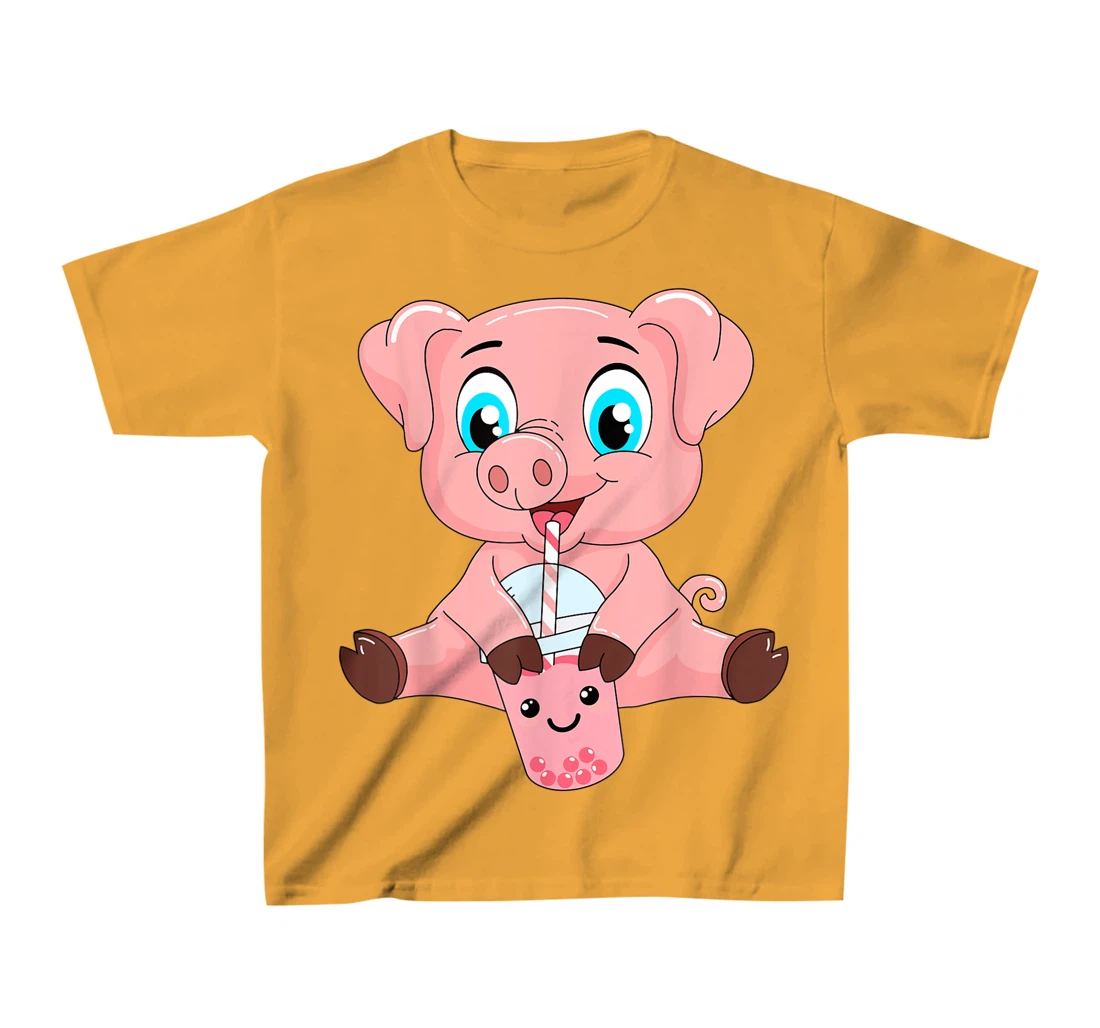 Womens Kawaii Bubble Tea Pig Lovers Funny Boba T-Shirt, Kid T-Shirt and Women T-Shirt