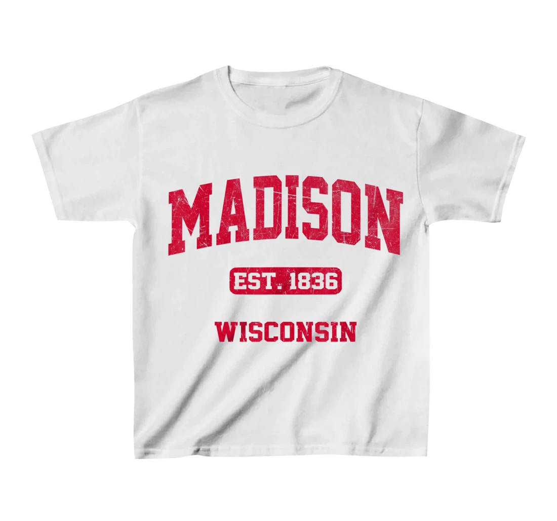 Womens Madison Wisconsin WI Vintage State Athletic Style T-Shirt, Kid T-Shirt and Women T-Shirt