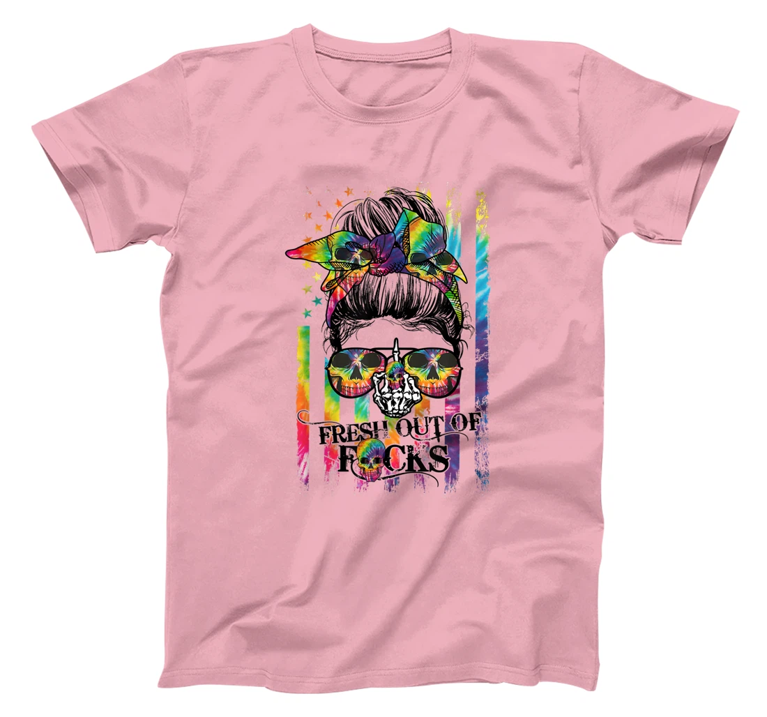 Womens Tie Dye Skull Messy bun T-Shirt, Women T-Shirt