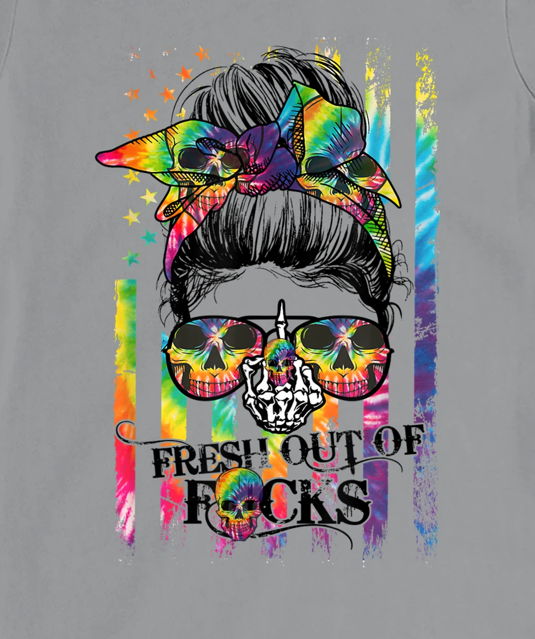 Womens Tie Dye Skull Messy bun T-Shirt, Women T-Shirt