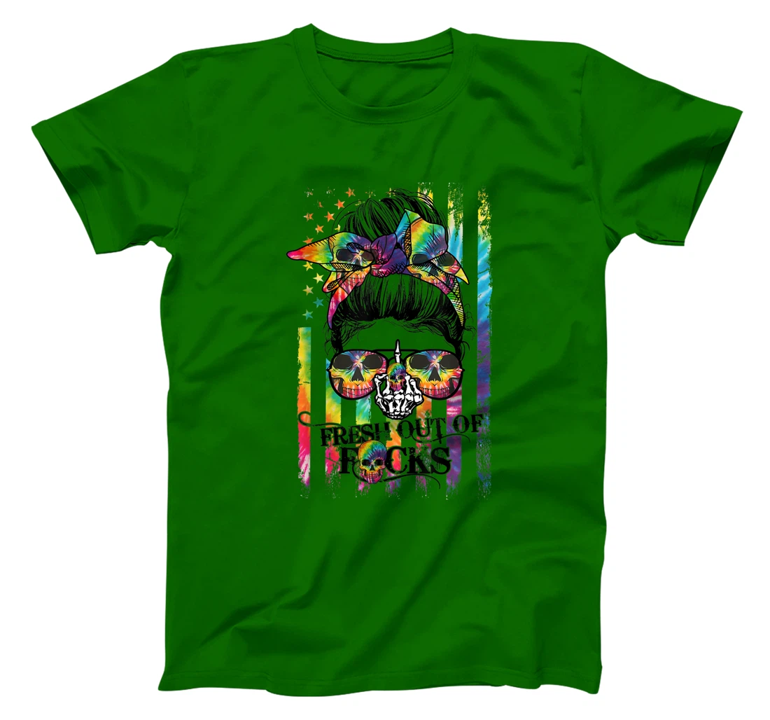 Womens Tie Dye Skull Messy bun T-Shirt, Women T-Shirt