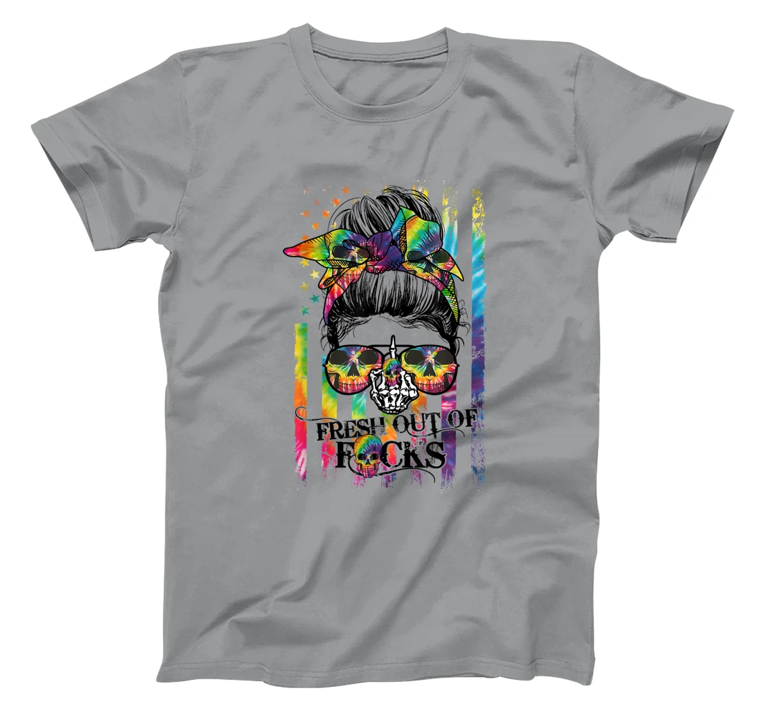 Womens Tie Dye Skull Messy bun T-Shirt, Women T-Shirt