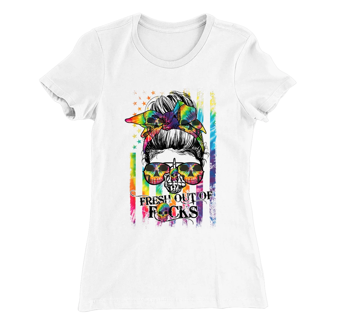 Womens Tie Dye Skull Messy bun T-Shirt, Women T-Shirt