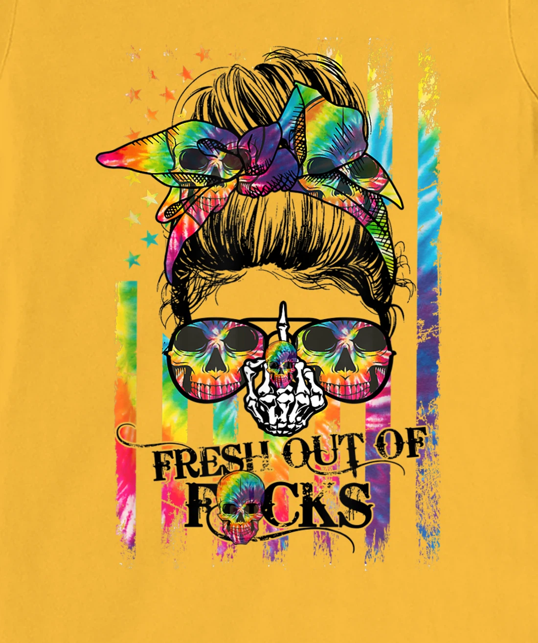 Womens Tie Dye Skull Messy bun T-Shirt, Women T-Shirt