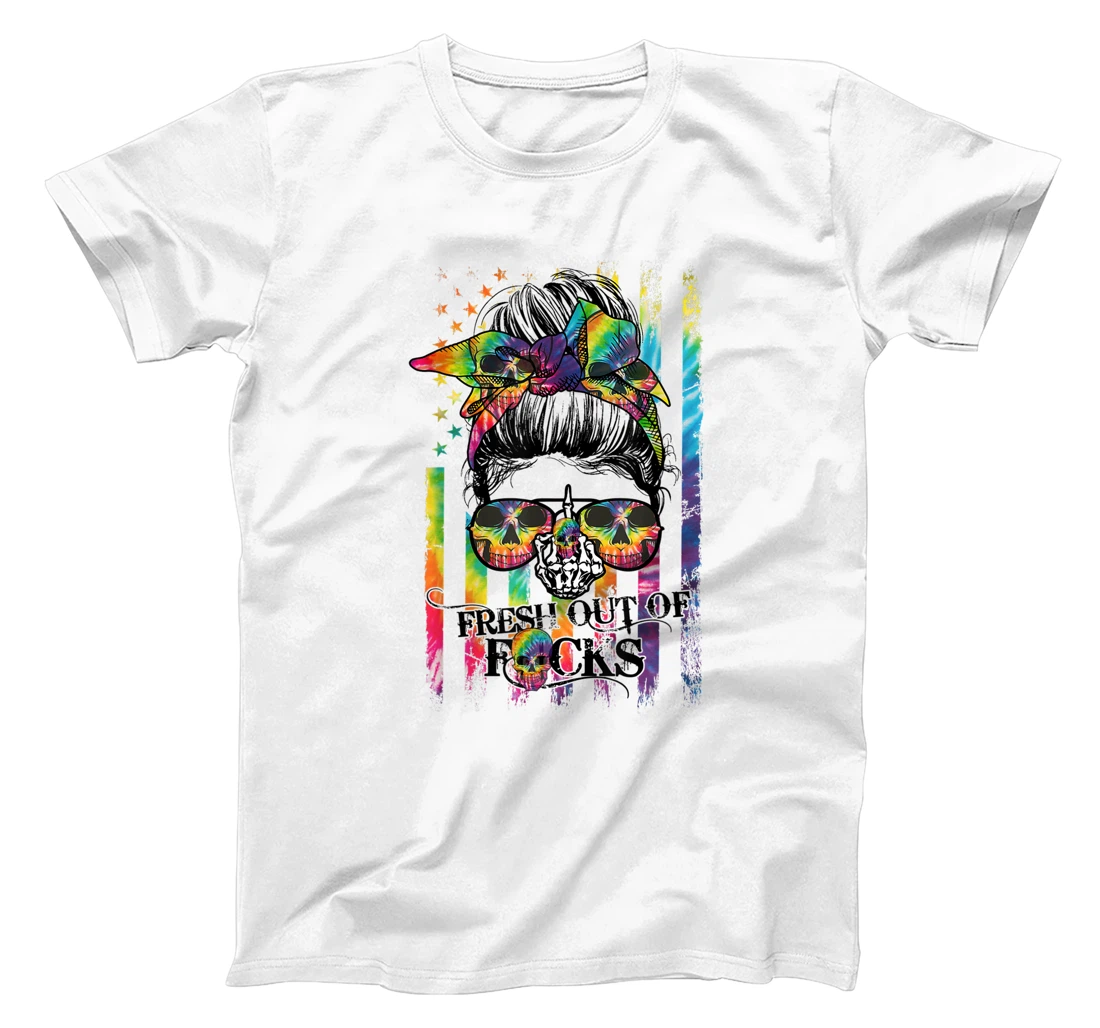 Womens Tie Dye Skull Messy bun T-Shirt, Women T-Shirt