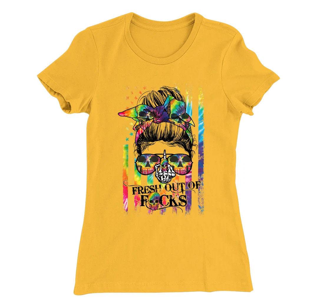 Womens Tie Dye Skull Messy bun T-Shirt, Women T-Shirt