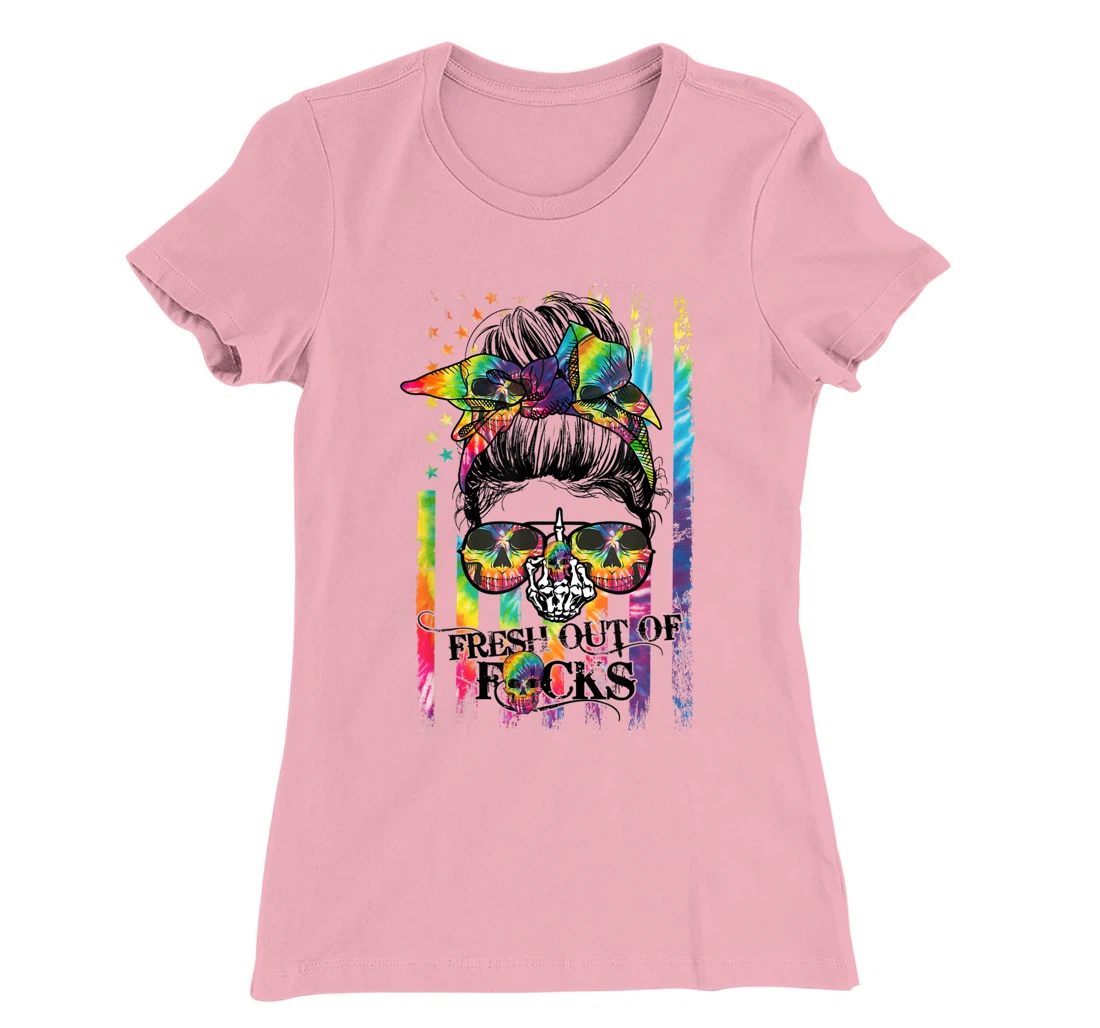 Womens Tie Dye Skull Messy bun T-Shirt, Women T-Shirt