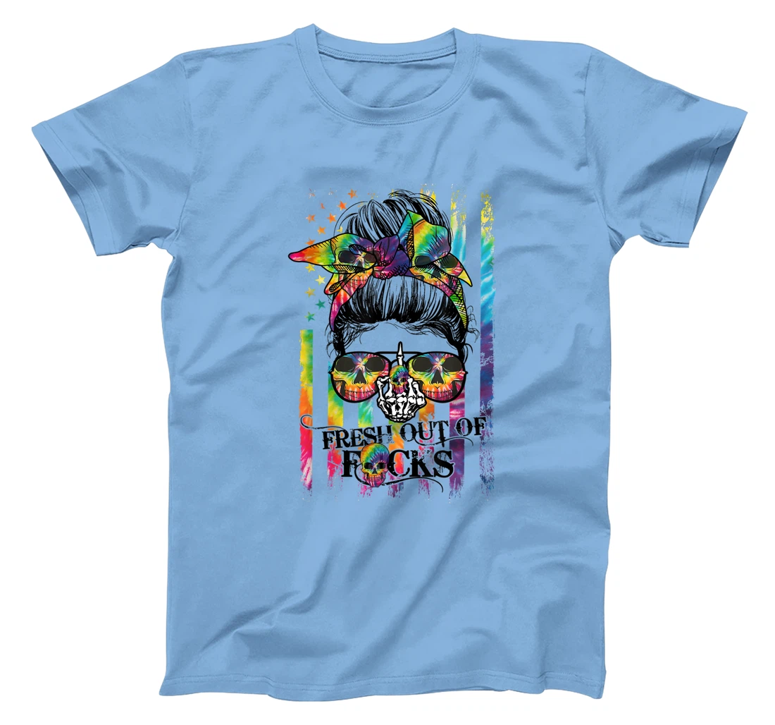 Womens Tie Dye Skull Messy bun T-Shirt, Women T-Shirt