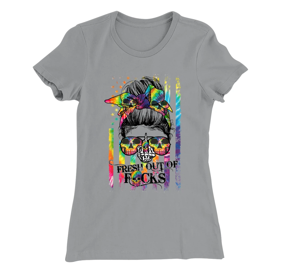 Womens Tie Dye Skull Messy bun T-Shirt, Women T-Shirt