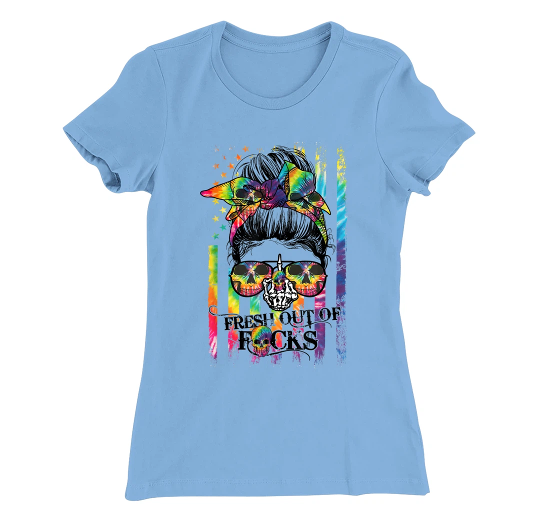 Womens Tie Dye Skull Messy bun T-Shirt, Women T-Shirt