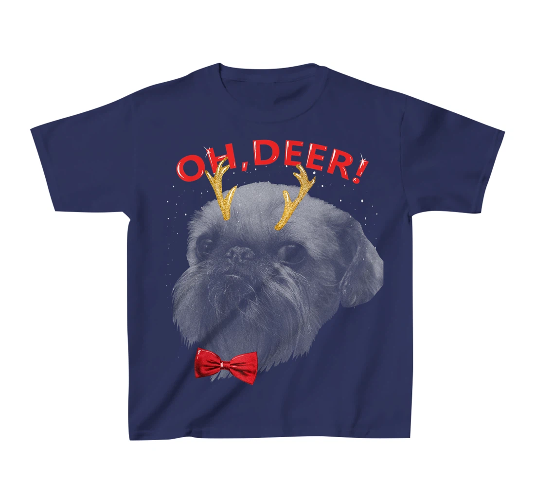 Oh Deer Brussels Griffon Xmas Red Bowtie T-Shirt, Kid T-Shirt and Women T-Shirt