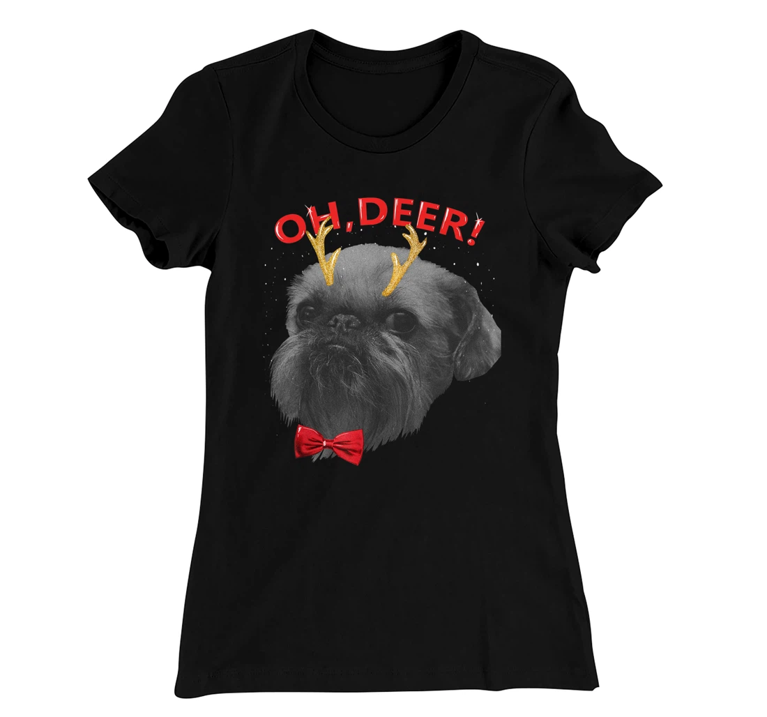 Oh Deer Brussels Griffon Xmas Red Bowtie T-Shirt, Kid T-Shirt and Women T-Shirt