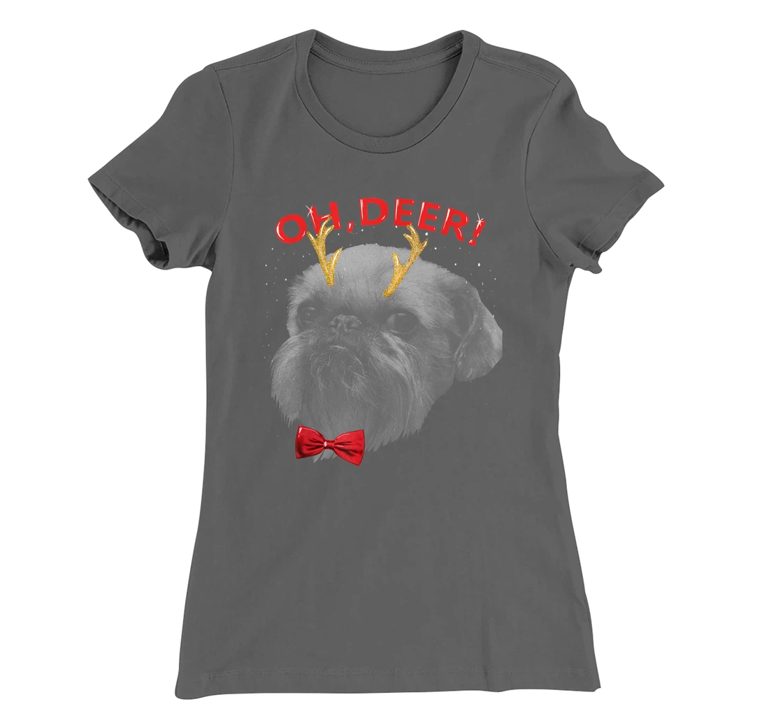 Oh Deer Brussels Griffon Xmas Red Bowtie T-Shirt, Kid T-Shirt and Women T-Shirt