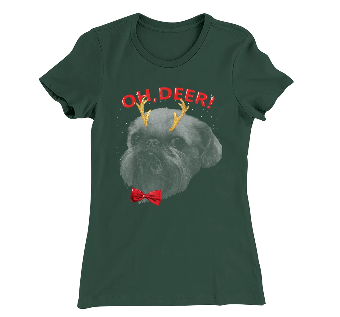Oh Deer Brussels Griffon Xmas Red Bowtie T-Shirt, Kid T-Shirt and Women T-Shirt