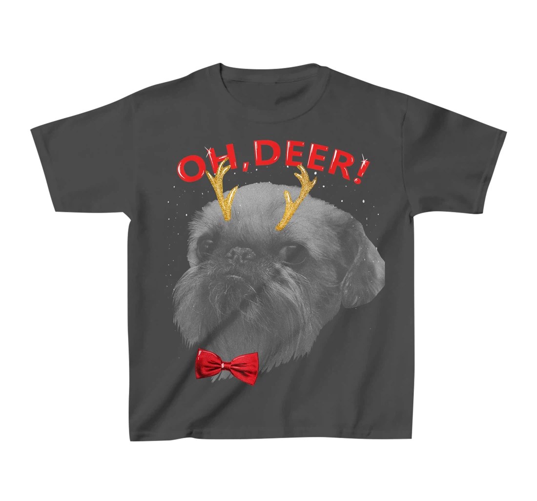 Oh Deer Brussels Griffon Xmas Red Bowtie T-Shirt, Kid T-Shirt and Women T-Shirt