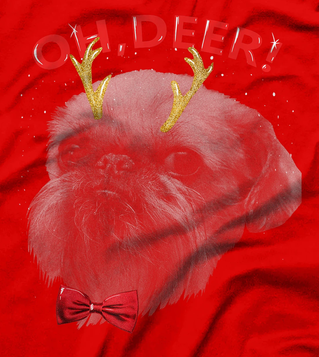 Oh Deer Brussels Griffon Xmas Red Bowtie T-Shirt, Kid T-Shirt and Women T-Shirt