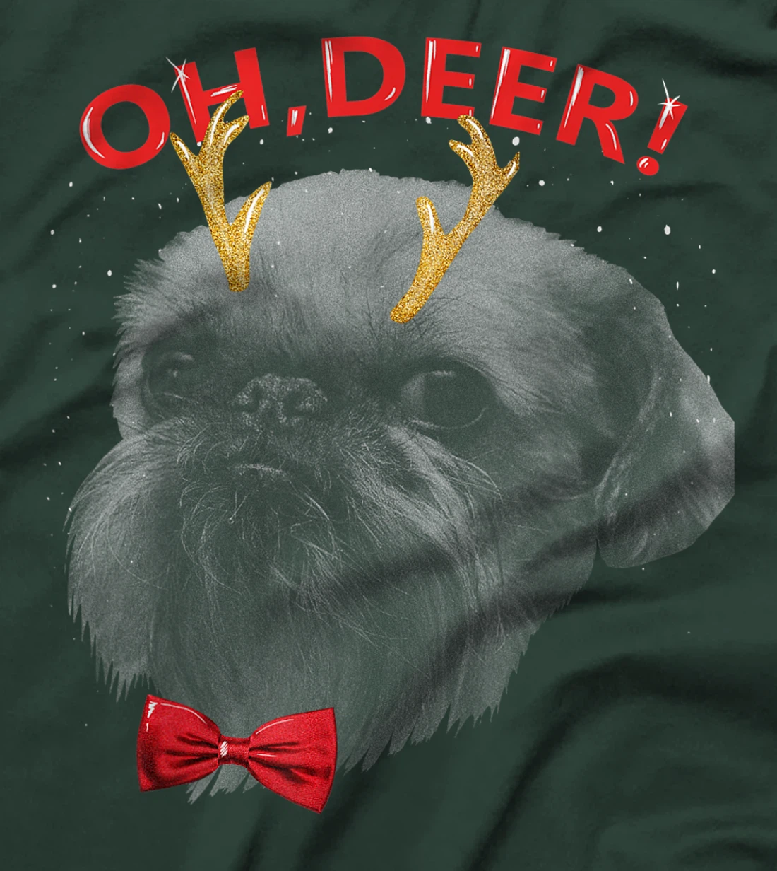 Oh Deer Brussels Griffon Xmas Red Bowtie T-Shirt, Kid T-Shirt and Women T-Shirt