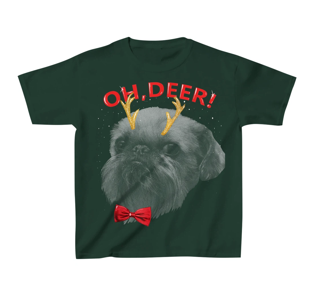 Oh Deer Brussels Griffon Xmas Red Bowtie T-Shirt, Kid T-Shirt and Women T-Shirt