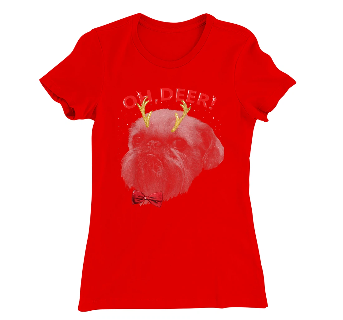 Oh Deer Brussels Griffon Xmas Red Bowtie T-Shirt, Kid T-Shirt and Women T-Shirt