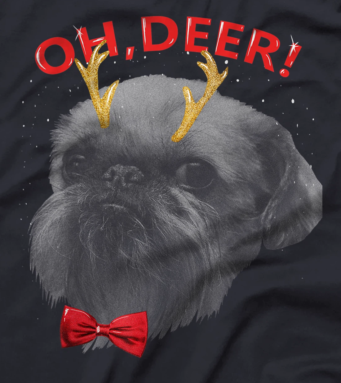 Oh Deer Brussels Griffon Xmas Red Bowtie T-Shirt, Kid T-Shirt and Women T-Shirt
