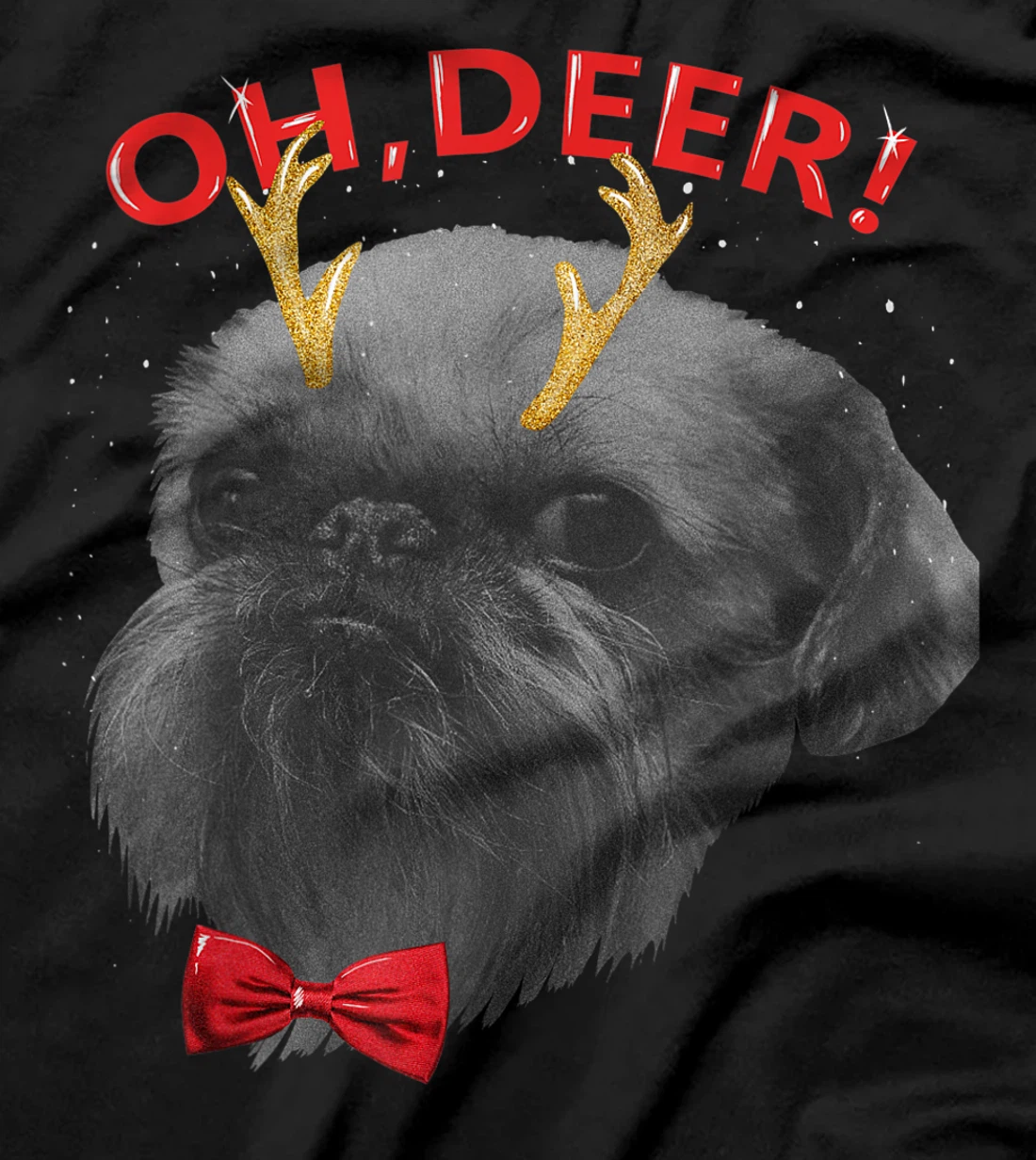 Oh Deer Brussels Griffon Xmas Red Bowtie T-Shirt, Kid T-Shirt and Women T-Shirt