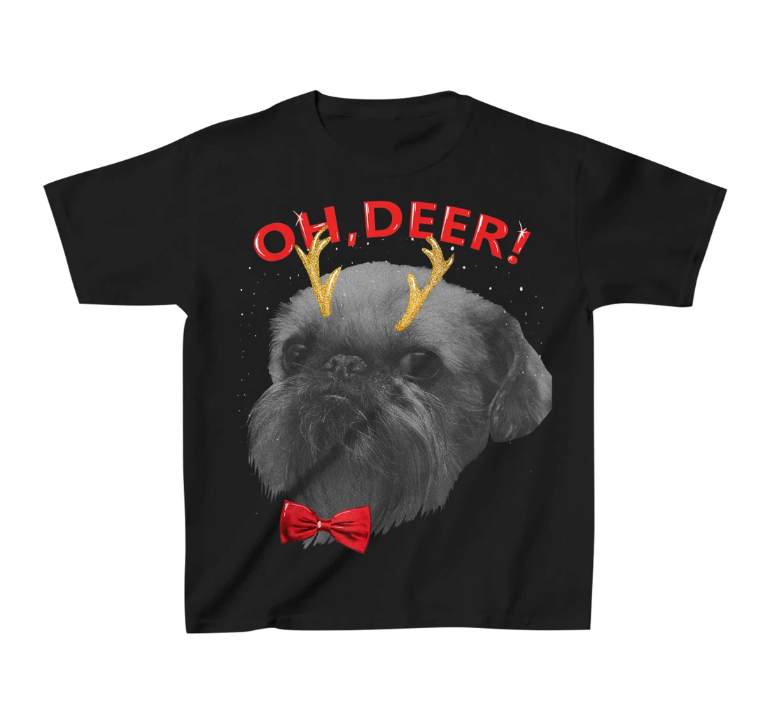 Oh Deer Brussels Griffon Xmas Red Bowtie T-Shirt, Kid T-Shirt and Women T-Shirt